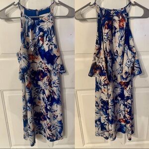 Charles Henry Blue and White Floral Dress